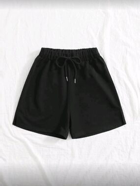 Womens Black Elastic Waist Shorts